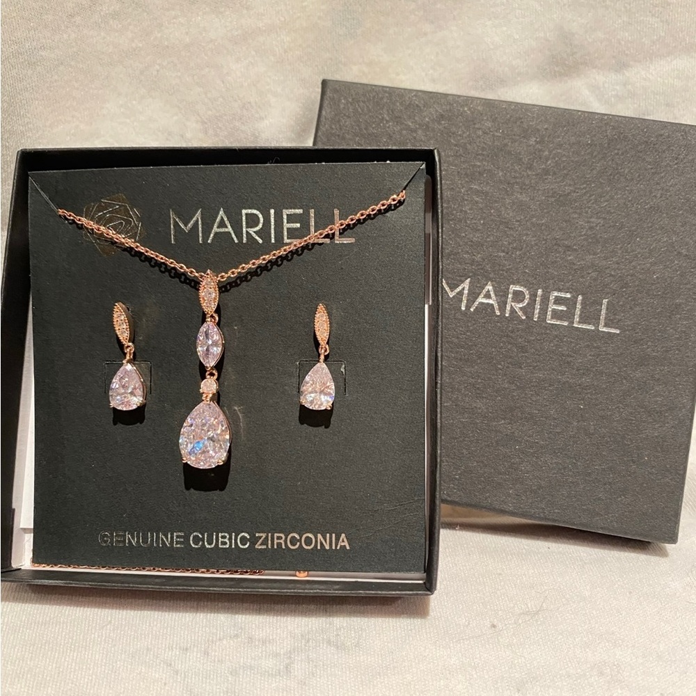 Mariell Rose Gold Earring & Necklace Set with Cubic Zirconia